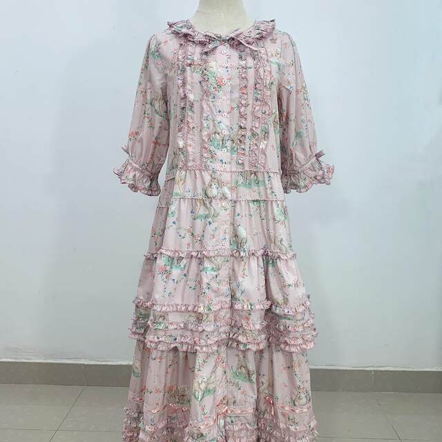Cuty customization Japanese cute lamb with gorgeous prints, simple version of small flying sleeve dress
