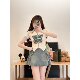 Fabric Pig Xilang Movement Sweet Academy Style Blue Denim Short Skirt Set Summer Print Top Two-piece Set