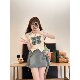 Fabric Pig Xilang Movement Sweet Academy Style Blue Denim Short Skirt Set Summer Print Top Two-piece Set