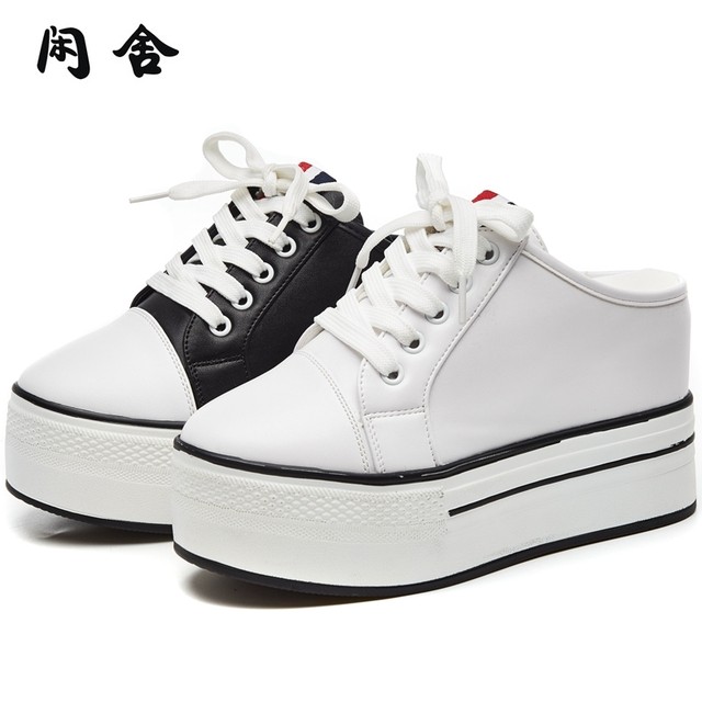 Xianshe autumn new style inner heightening half slippers college style Baotou women's sandals 10cm high heel platform thick sole no heel
