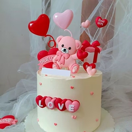 214 Valentine's Day Cake Decoration Baking Pink Bear Setup Love Light Red Love Watch White Plugin