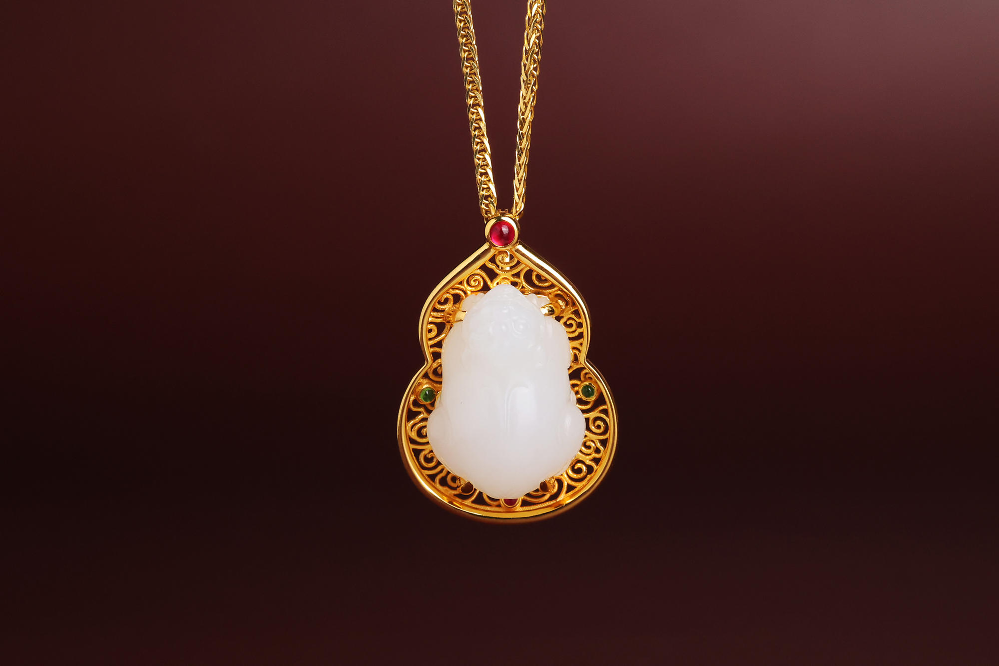 无念 聚宝盆 羊脂白玉 和田玉貔貅吊坠 18k黄金镶嵌 高品质俄料