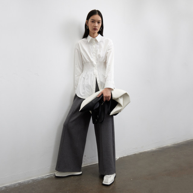 BLANK LABEL minimalist high-end pure cotton waist long sleeve white shirt women's striped shirt autumn
