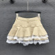 2025 summer pure and sweet puffy skirt denim skirt women's lace spliced ​​high-waisted small skirt