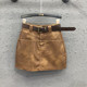 European beige simple style skirt for women 2025 spring new personalized pocket high waist versatile PU leather hip skirt