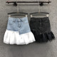 New denim skirt for women summer fashion Hong Kong style mesh splicing A-line hip skirt high waist slim short skirt for women

