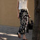 Elegant and elegant acetic acid printed skirt side slit hanging floral high waist A-line skirt fishtail skirt makes you look slim and versatile