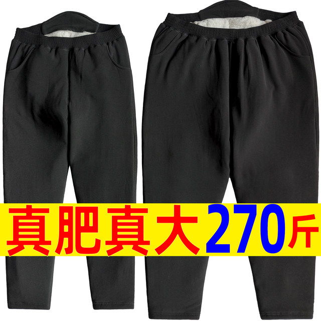 Extra fat old people wear pure black thickened quilted pants for women in winter, middle-aged and elderly mothers plus fat plus size camel hair outer pants