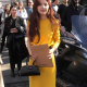Unable to coax Zhang Ruonan Wen Yifan's French retro temperament waist-hugging and slimming one-shoulder yellow knitted dress for women
