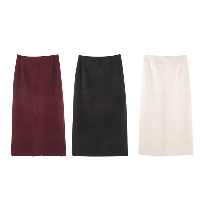 Skirt woolen zipper slit hip midi skirt fashionable casual style