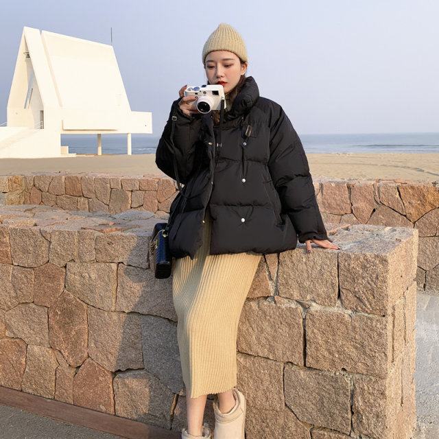 Winter Bright Down Down Padded Jacket Women's Short Loose Cotton-padded Coat Jacket Bread Coat Winter Warmth Thick Coat Disposable