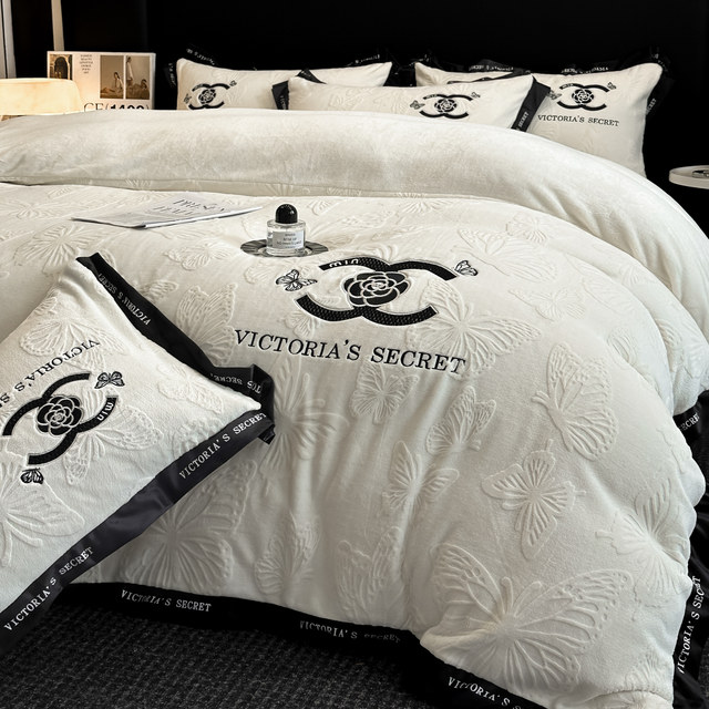 High-end bed four-piece set milk velvet category A maternal and infant grade winter thickened plus velvet flannel coral velvet plush bedding