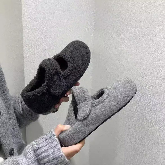 Inner heightening skirt with warm plus velvet Mary Jane fur shoes for women 2025 autumn and winter single shoes cotton shoes woolen material soft bottom