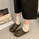 French thick-soled Birken versatile toe half-slippers for women's shoes for 2025 autumn and winter new velvet retro lazy shoes