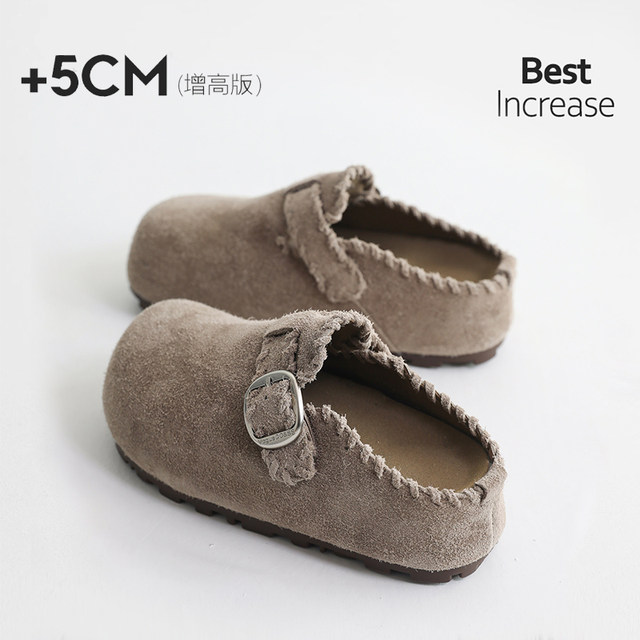 Retro inner increased suede leather Birkenstock shoes toe cap half slippers for women 2025 autumn new one-legged Birkenstock shoes