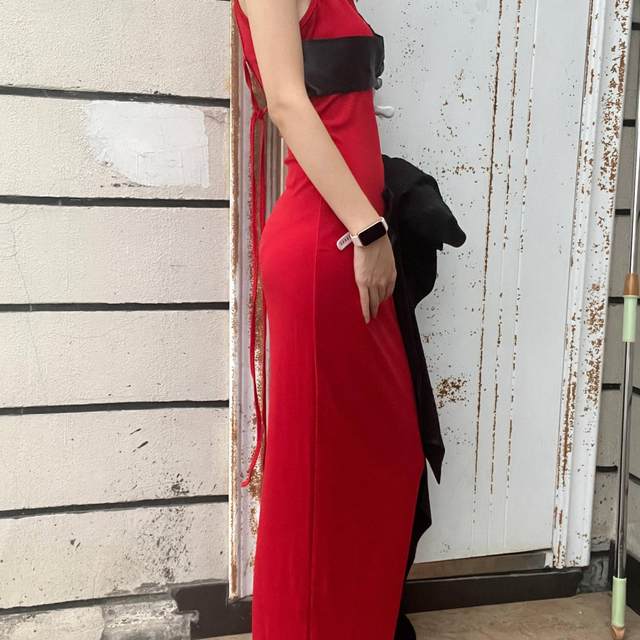 
Three-dimensional hugging red chariot red and black contrasting three-dimensional handmade subculture art hot girl dress