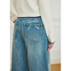Zihan bow printed wide-leg jeans for women in spring and autumn new light blue 100% pure cotton loose casual pants