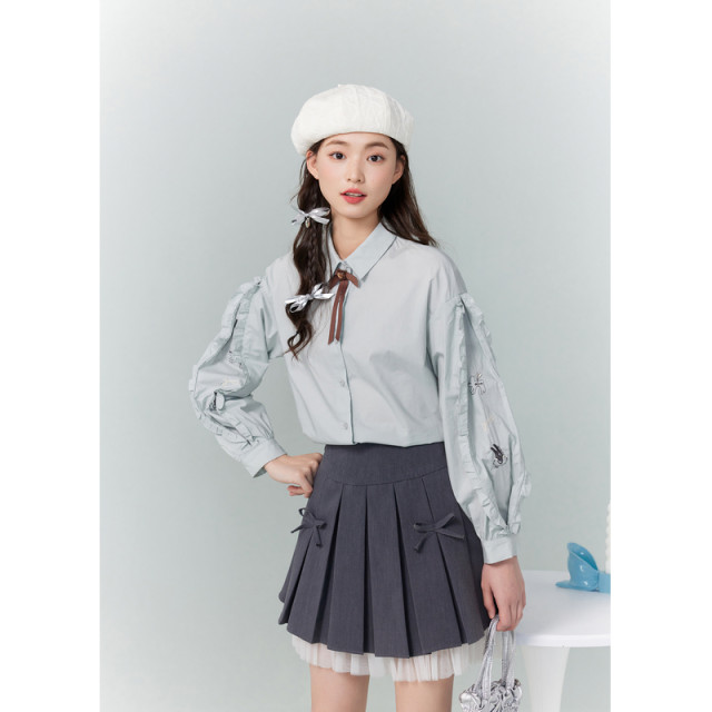 Zihan design long-sleeved shirt for women autumn new casual sweet age-reducing loose slimming lapel pure cotton top