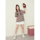 Purple-Han Red Striped POLO Shirt for Women 2025 Summer New Navigation American College Style Loose Short Sleeve T-Shirt