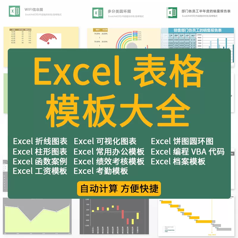 Excel表格模板财务行政办公报表可视化图表素材柱形折线vba函数公式