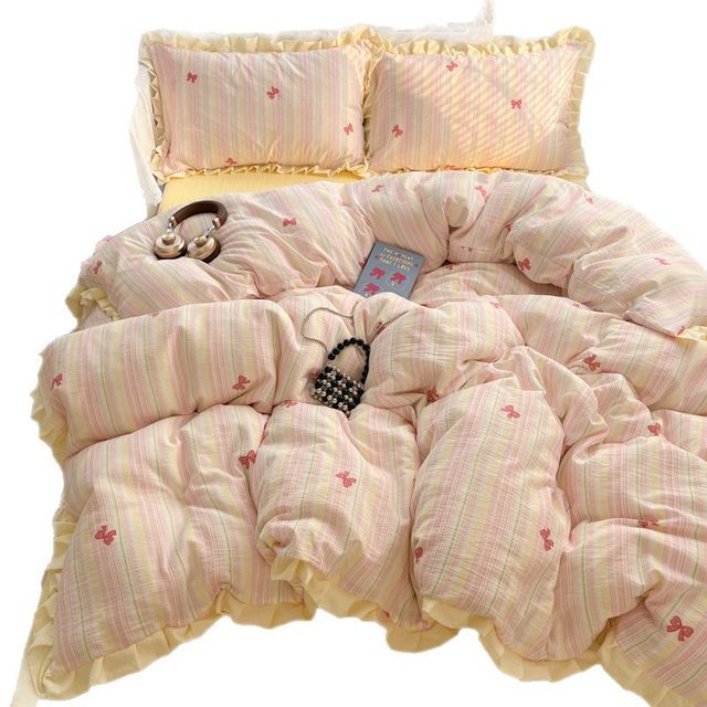 
Category A maternal and infant grade pure cotton edge four-piece set ins small fresh cotton double-layer gauze student dormitory three-piece bedding set