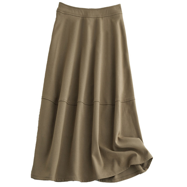 Khaki Autumn and Winter Skirt Women's Woolen Splicing Design Niche A-Line Skirt Pocket Midi-Length Skirt