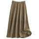 Khaki Autumn and Winter Skirt Women's Woolen Splicing Design Niche A-Line Skirt Pocket Midi-Length Skirt