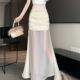 
Real-life shots and real-price spot design-sensing mesh splicing hip skirt Korean style wrinkled versatile long skirt fishtail skirt