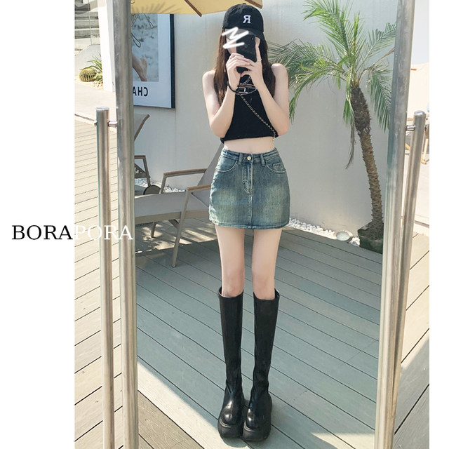 Retro old denim skirt for women 2024 summer new hot girl high waist large size versatile hip skirt