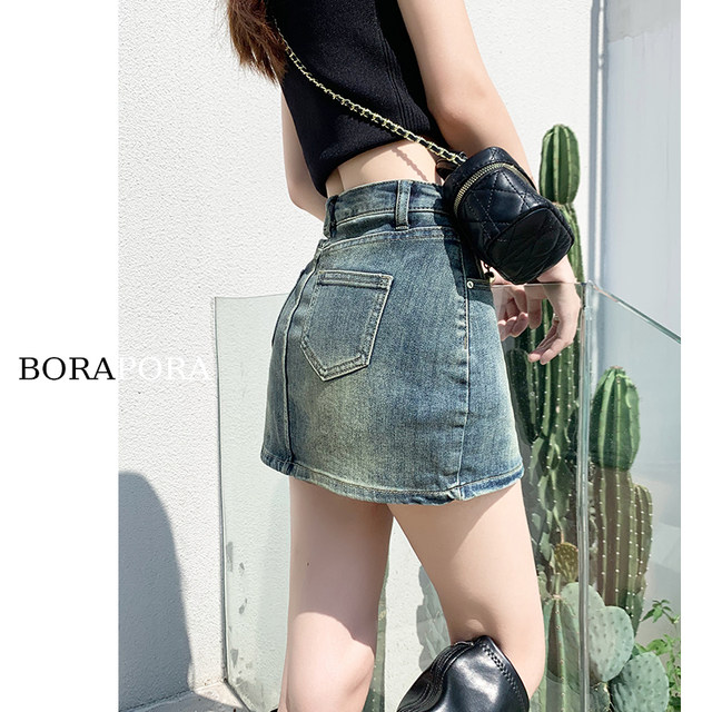 Retro old denim skirt for women 2024 summer new hot girl high waist large size versatile hip skirt