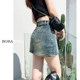 Retro old denim skirt for women 2024 summer new hot girl high waist large size versatile hip skirt