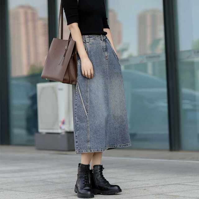 High-waisted slim and slim A-line skirt 2025 new summer retro slit casual mid-length skirt for women