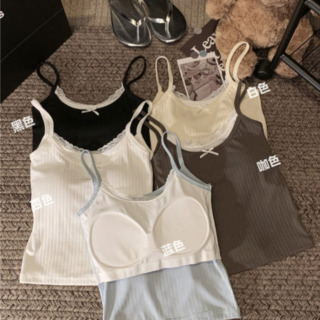 Fake two-piece lace lace small suspender vest for women with breast pads in summer pure hot girl slim short top