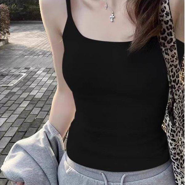 White suspender vest for women with chest pads and wear summer 2025 new versatile beautiful back sleeveless base top