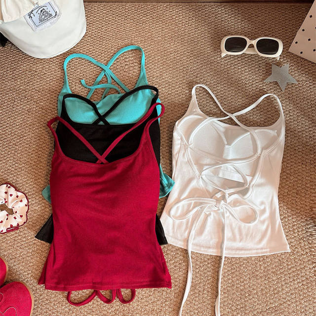 Solid color beauty straps, chest pads, camisole women's 2025 new summer pure desire inner strap hot girl outer top