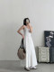 sun grapefruit white knitted suspender dress for women spring and summer high-end temperament long skirt waist sleeveless vest skirt