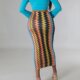 European and American new women's clothing 2025 rainbow print slim high waist elastic skirt mid-length hip-cover skirt tight