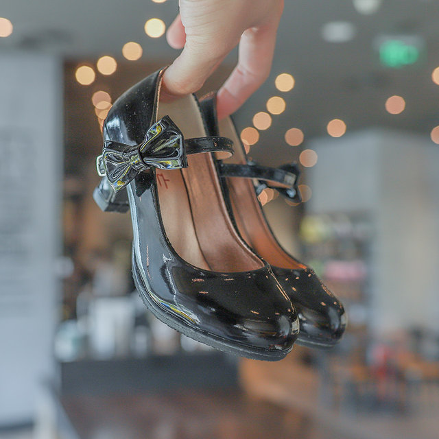 Girls high heels little princess shoes red children's leather shoes little girl performance catwalk princess shoes children's shoes