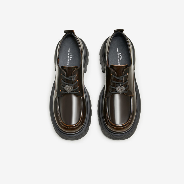 Tata He and She Thick Sole Small Leather Shoes Women's Height-Enhanced JK Shoes Lace-Oxford Single Shoes Women's 2025 Summer New 7BW20CM4