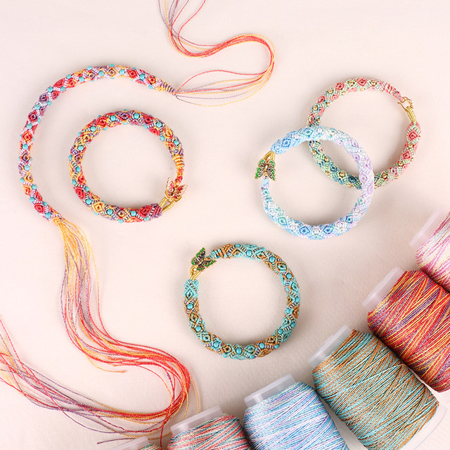 Jinquanhua's three -dimensional back -line hand ring retro national style system contains tutorial manual woven rope DIY self -edited material bag