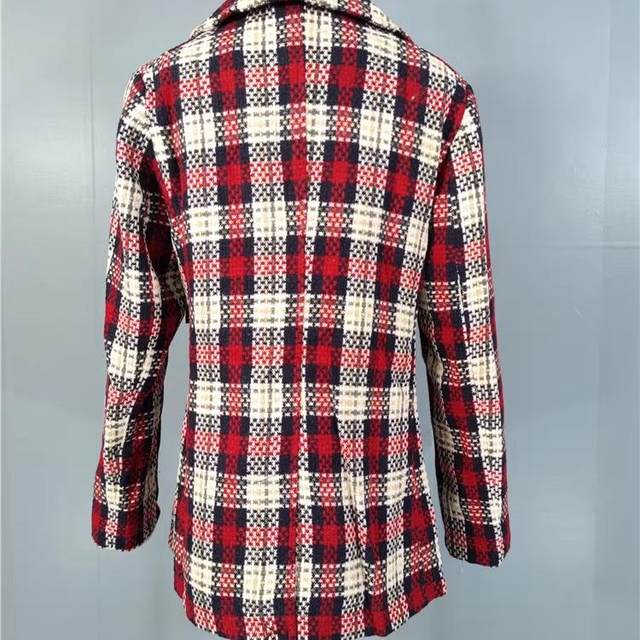 Foreign trade single new style small fragrance style classic plaid double-breasted long sleeve versatile fashion commuter windbreaker blazer