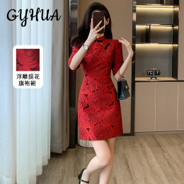 High-grade red cheongsam dress 2024 spring dress new national style women's Chinese slim dress dress dress