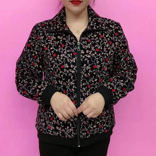 Autumn Internet celebrity new style warm long-sleeved floral zipper for middle-aged and elderly people, loose large size casual mother's wear, fashionable and versatile