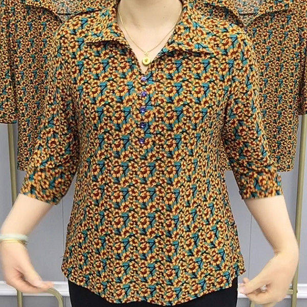 2025 spring and summer new style middle-aged and elderly mothers' outfits are high-end loose large size retro slimming and slimming meat-covering top