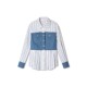 SALT.P Keyan 2024 Spring Academy Style Rebellious Denim Denim Spliced ​​Striped Shirt
