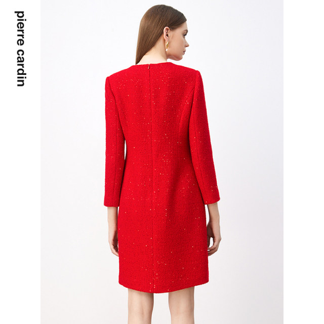 The same style of Pier Cardin women's dress in the mall, French retro bright red and high-end A-line skirt