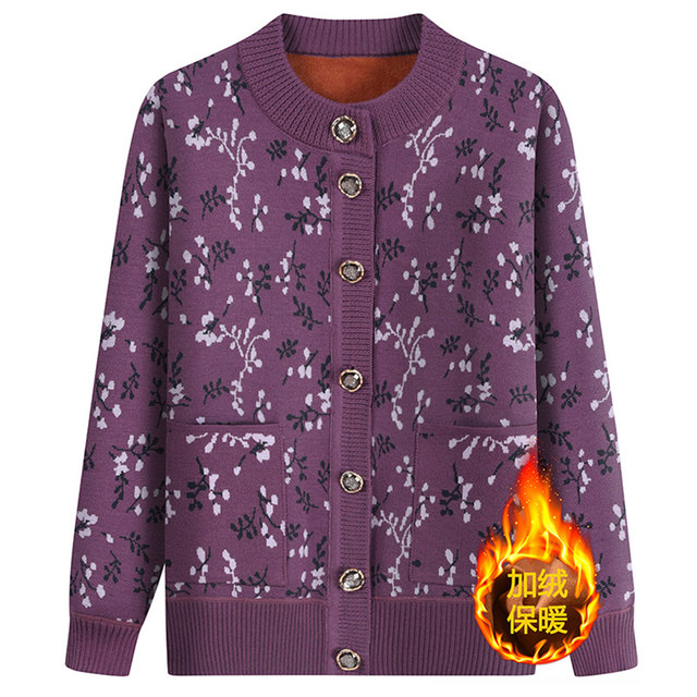 Grandma's winter velvet sweater, middle-aged and elderly women's knitted sweater coat, autumn and winter clothing, elderly clothes, mother's top