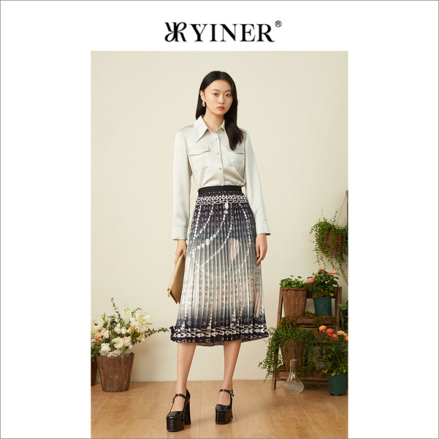 YINER sound children's clothing spring fashion gradient pattern printed pleated skirt

