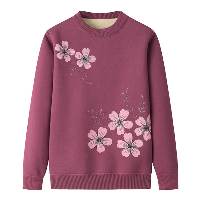 Middle -aged and elderly mothers wear sleeve jackets autumn and winter grandma sweater female warm plus velvet bottom shirt elderly clothes top
