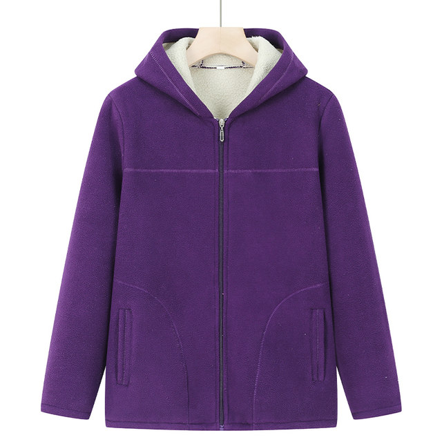 Mom's autumn and winter fleece coat loose polar fleece hooded sweatshirt for women grandma clothes middle-aged and elderly clothes cardigan for women